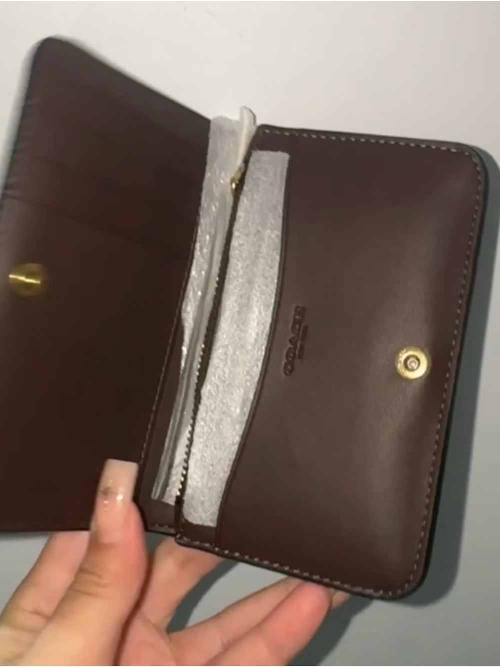Coach Dark Brown Leather Card Wallet with Gold 'C' Accent - Picture 3 of 4